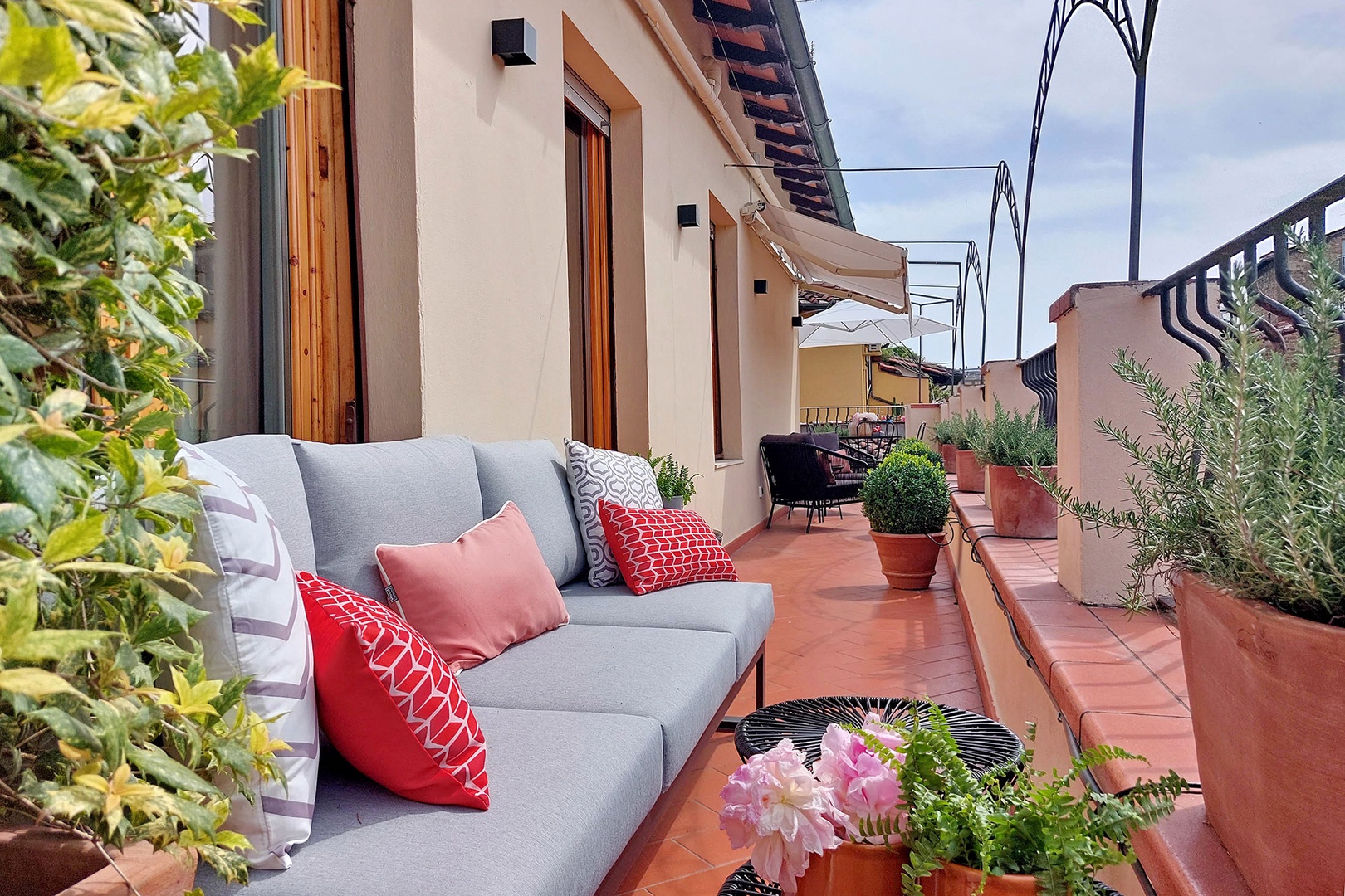 The long balcony provides plenty of seating