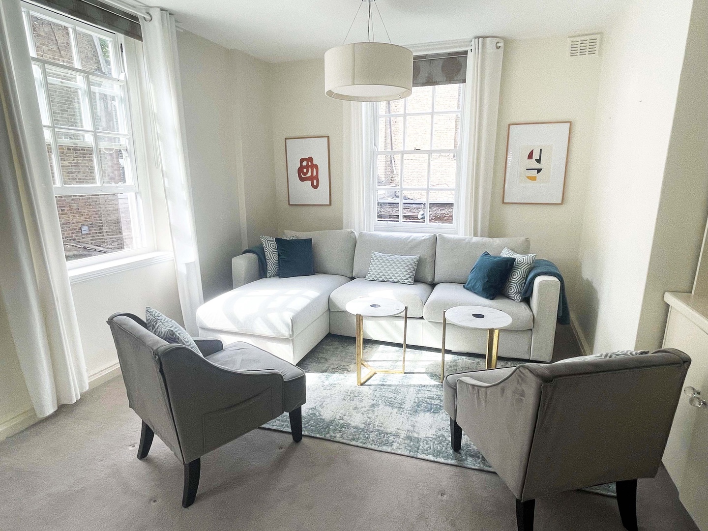 Inviting living room with dining area.