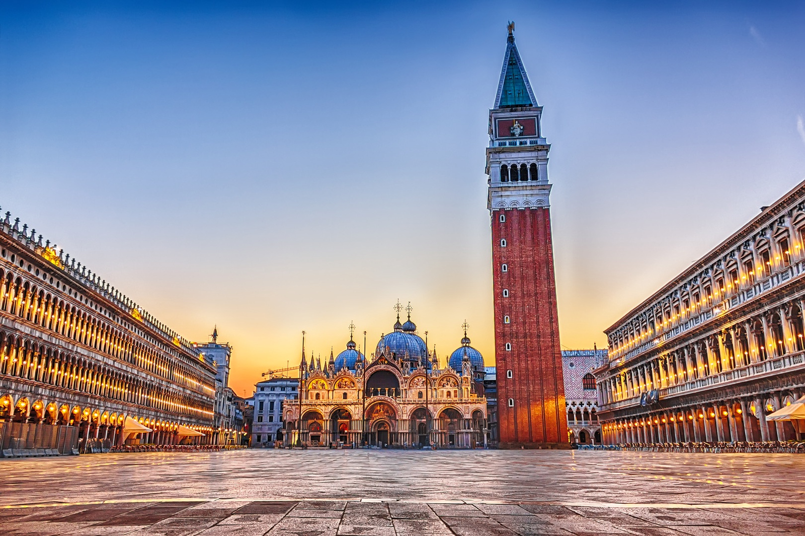 Enjoy evening strolls through Piazza San Marco.