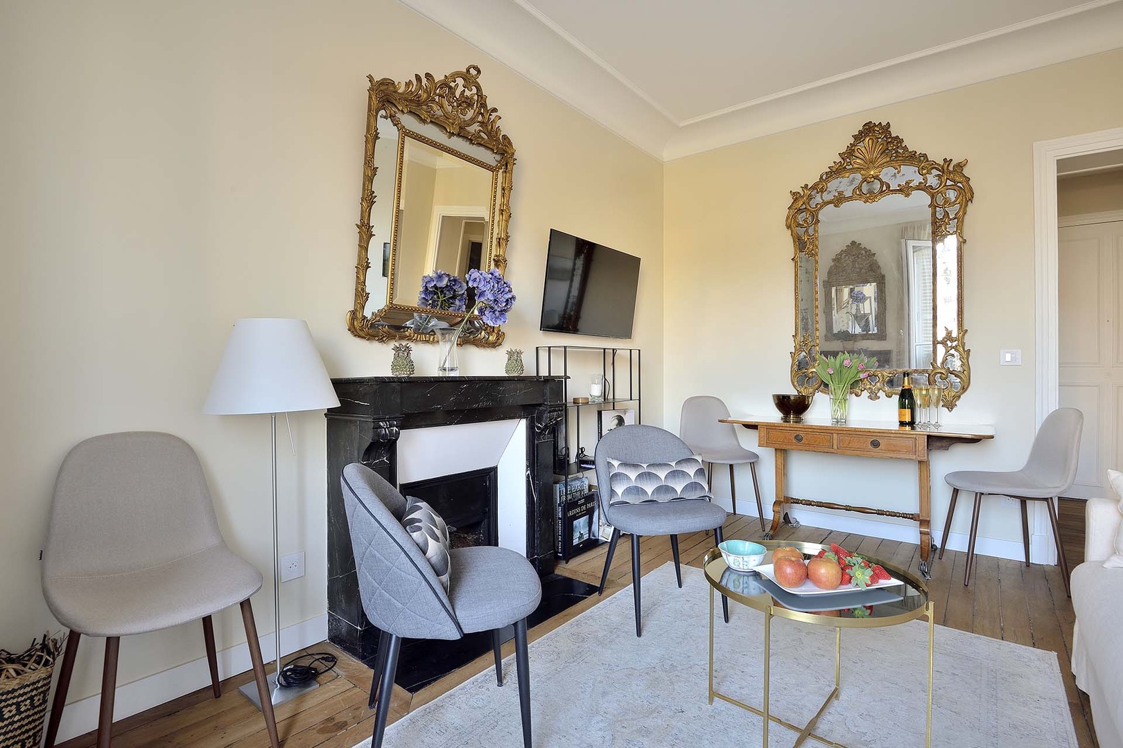 Dining table located in the living room.