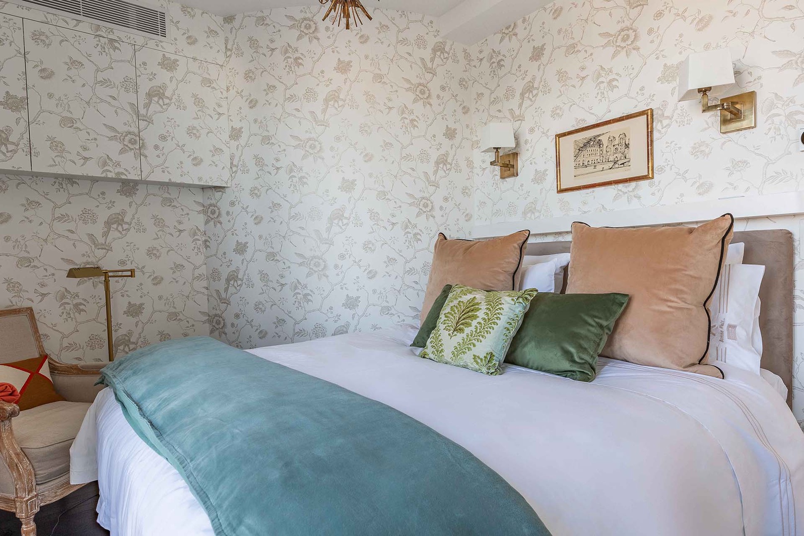 Beautifully designed bedroom is a comfortable haven.