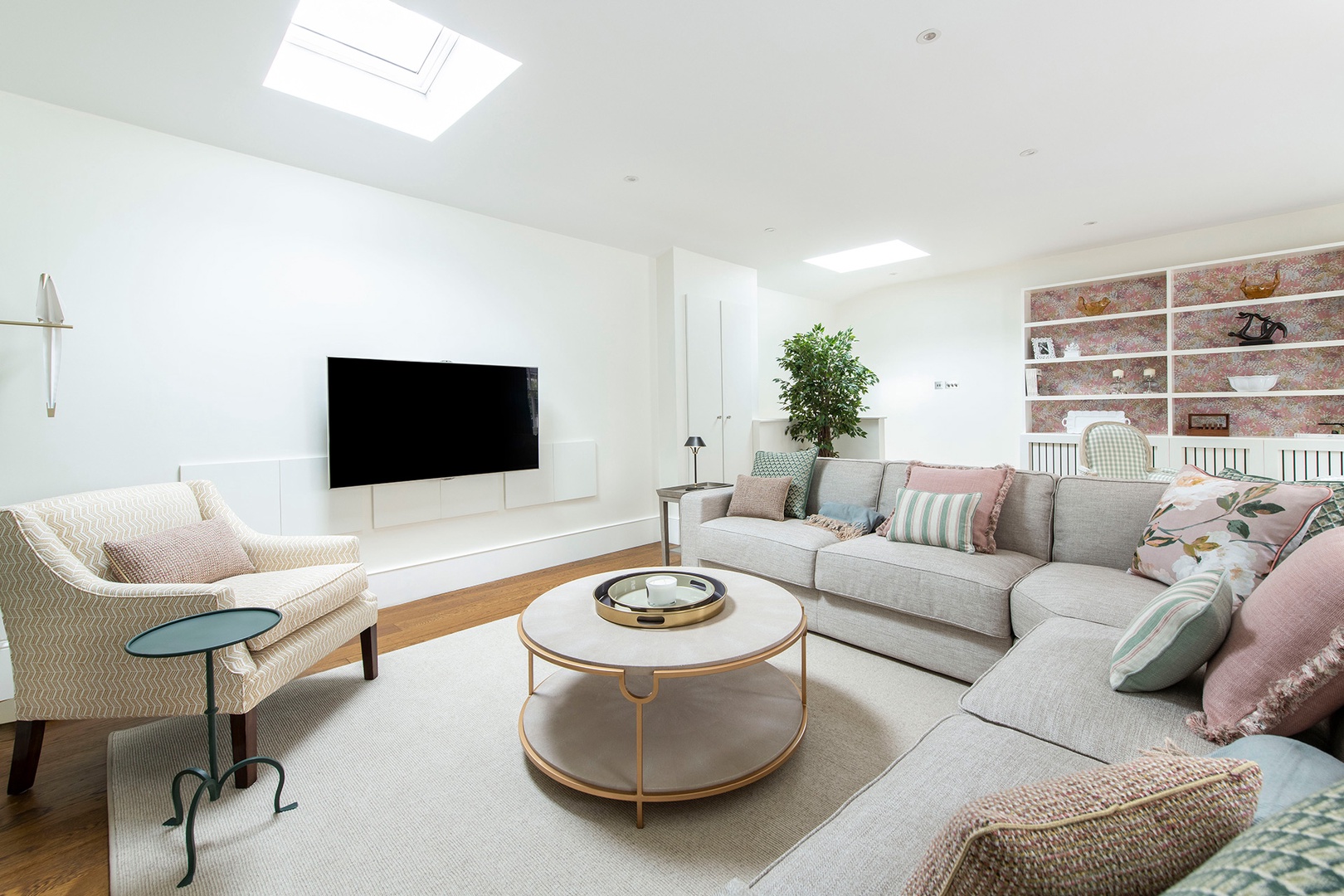 Two skylights add even more light to the living room.