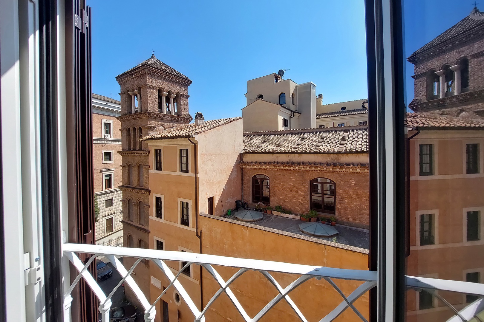 Enchanting views from the dining area of the church across the street.