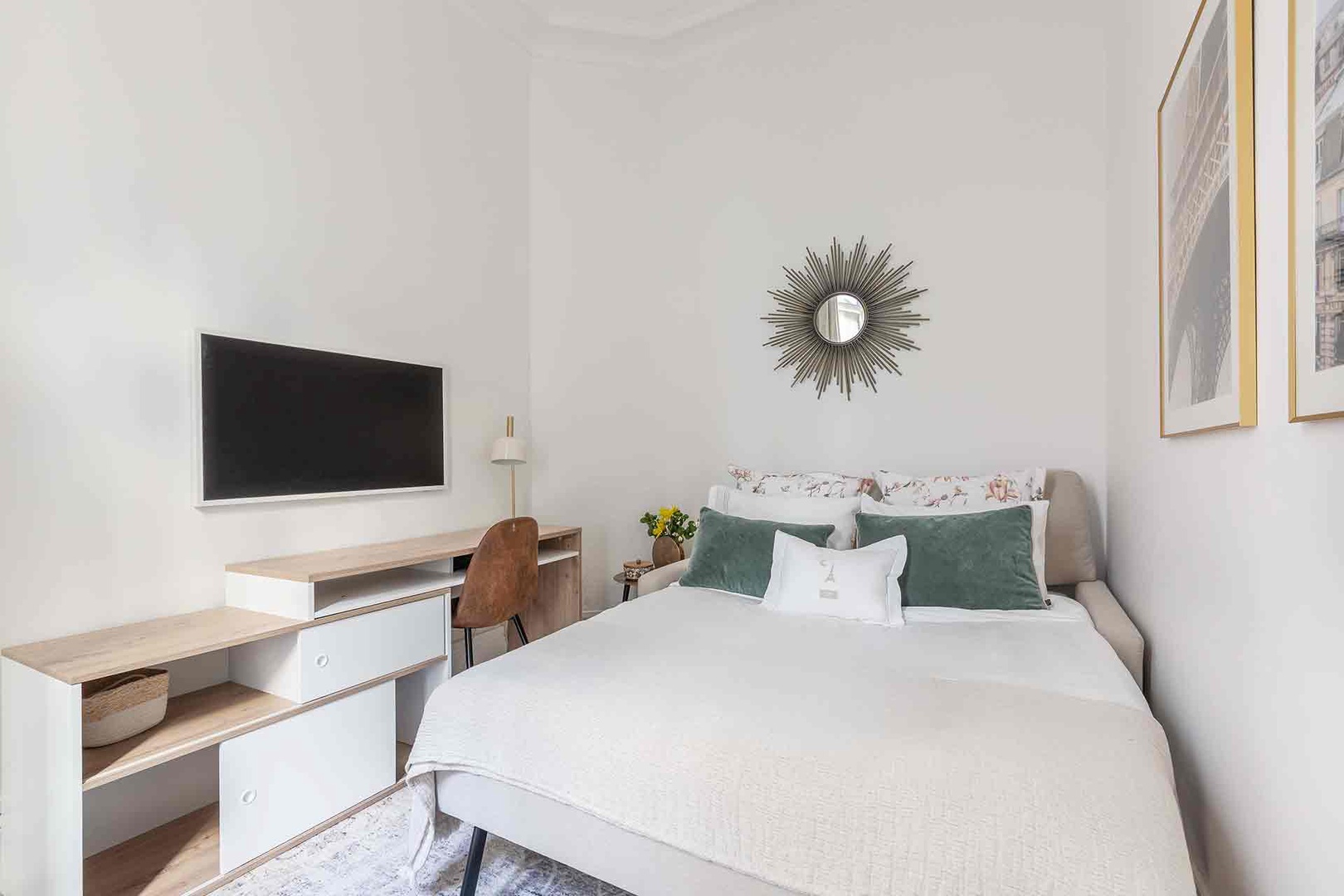 The study doubles as bedroom 2 with a sofa that converts to a bed.