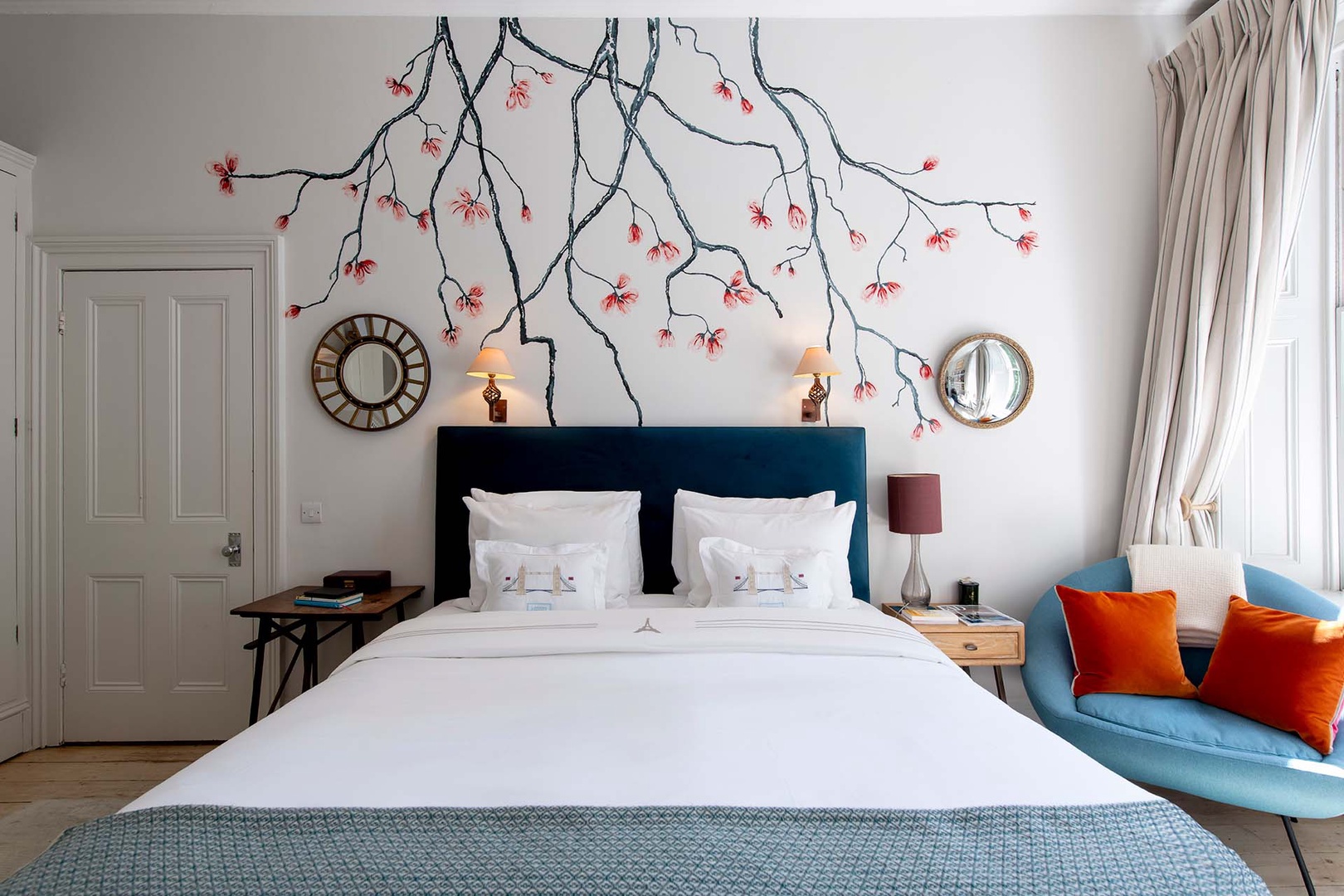 Whimsical blossom details in bedroom 1.