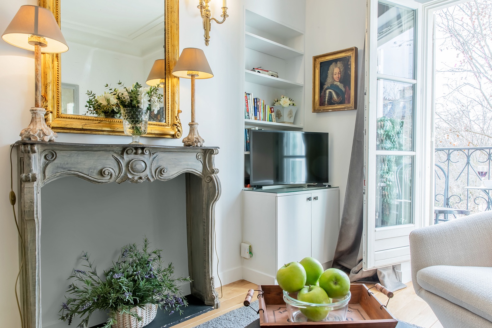 One of our favorite features is the decorative fireplace in the living room.