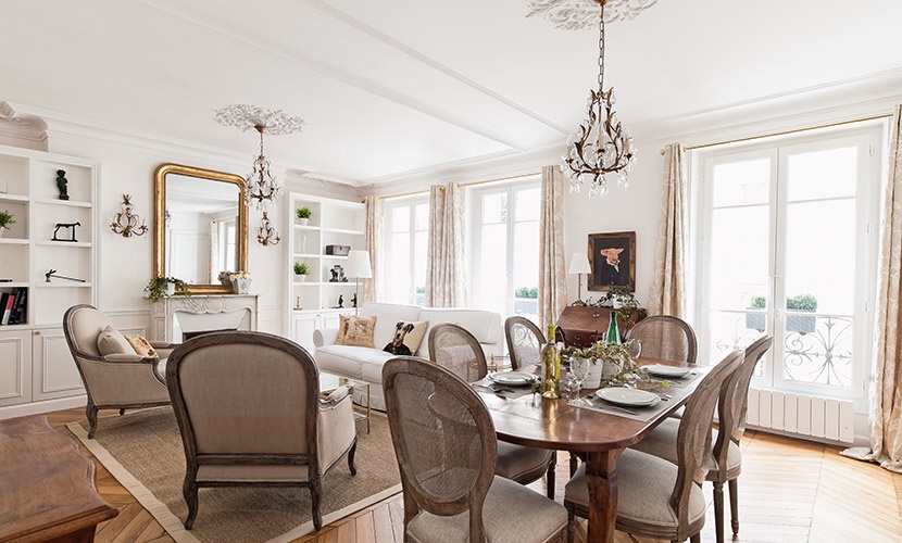 Beautiful light from three large French doors.
