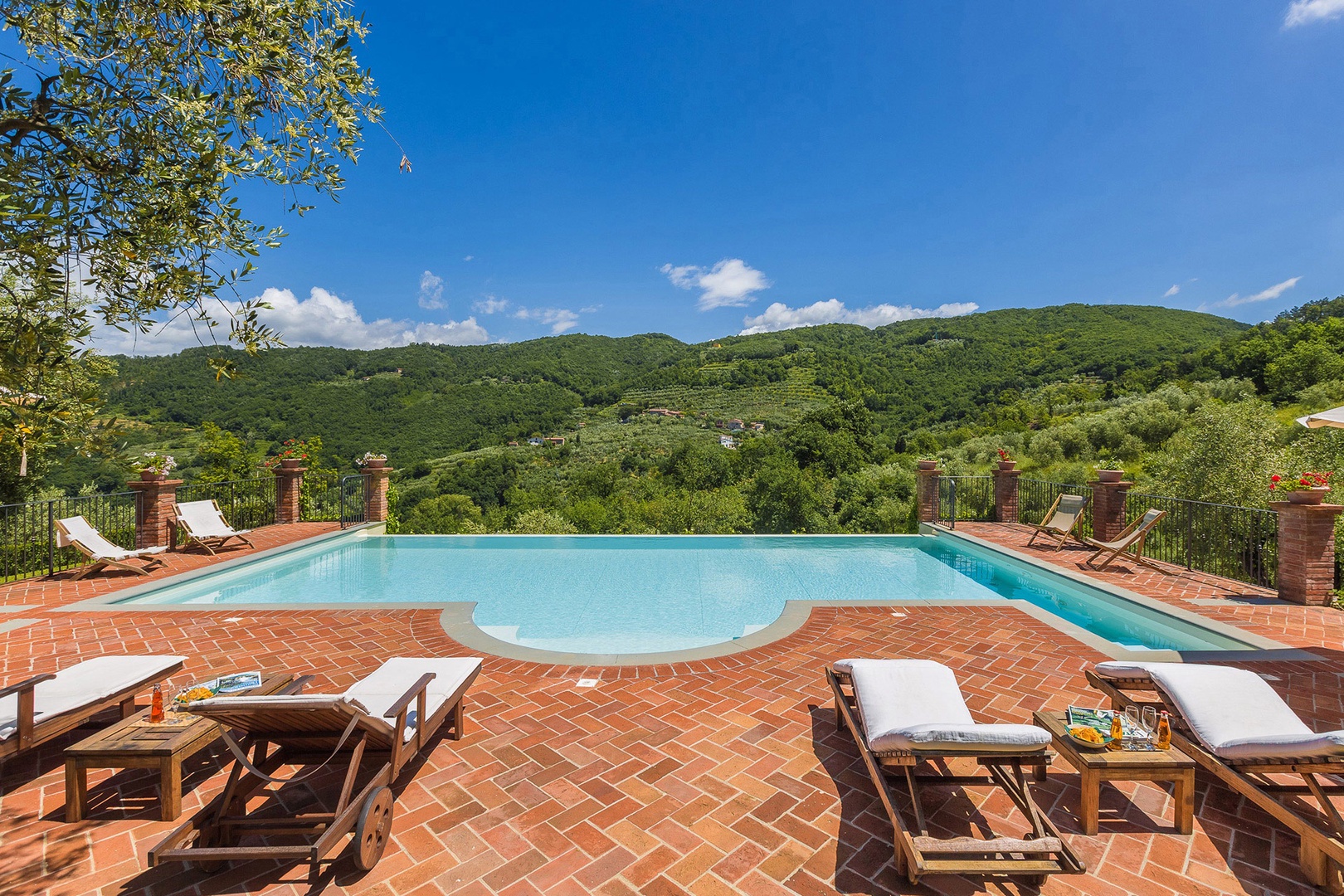 A private infinity pool with hydromassage and a swimjet system for exercise.