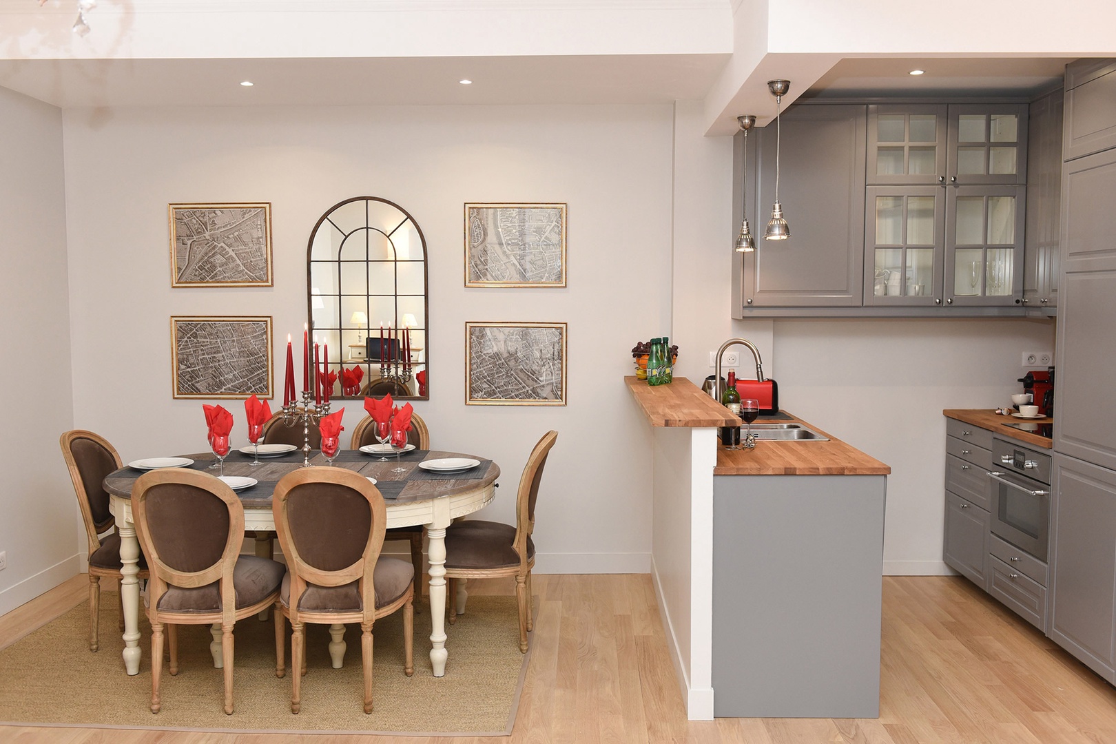 The open-plan kitchen and dining area is great for easy serving.