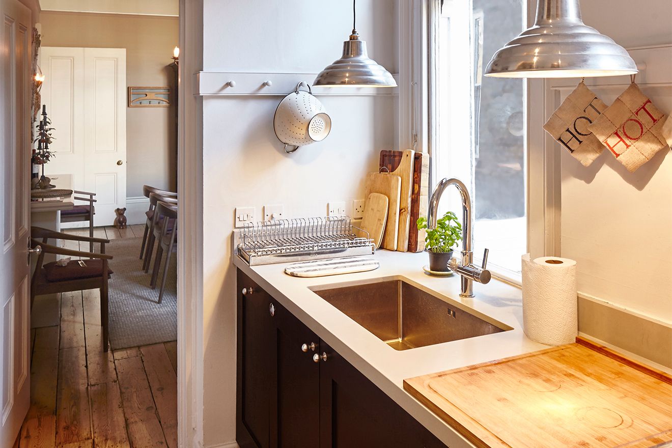 The kitchen leads directly into the dining room