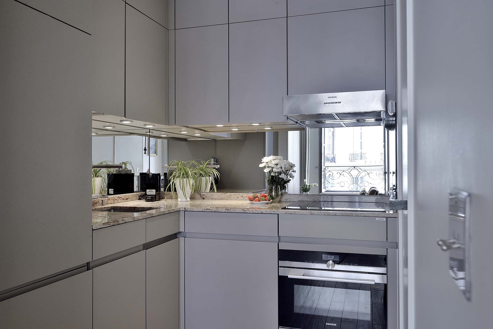 The fully equipped kitchen has top-of-the-line appliances.