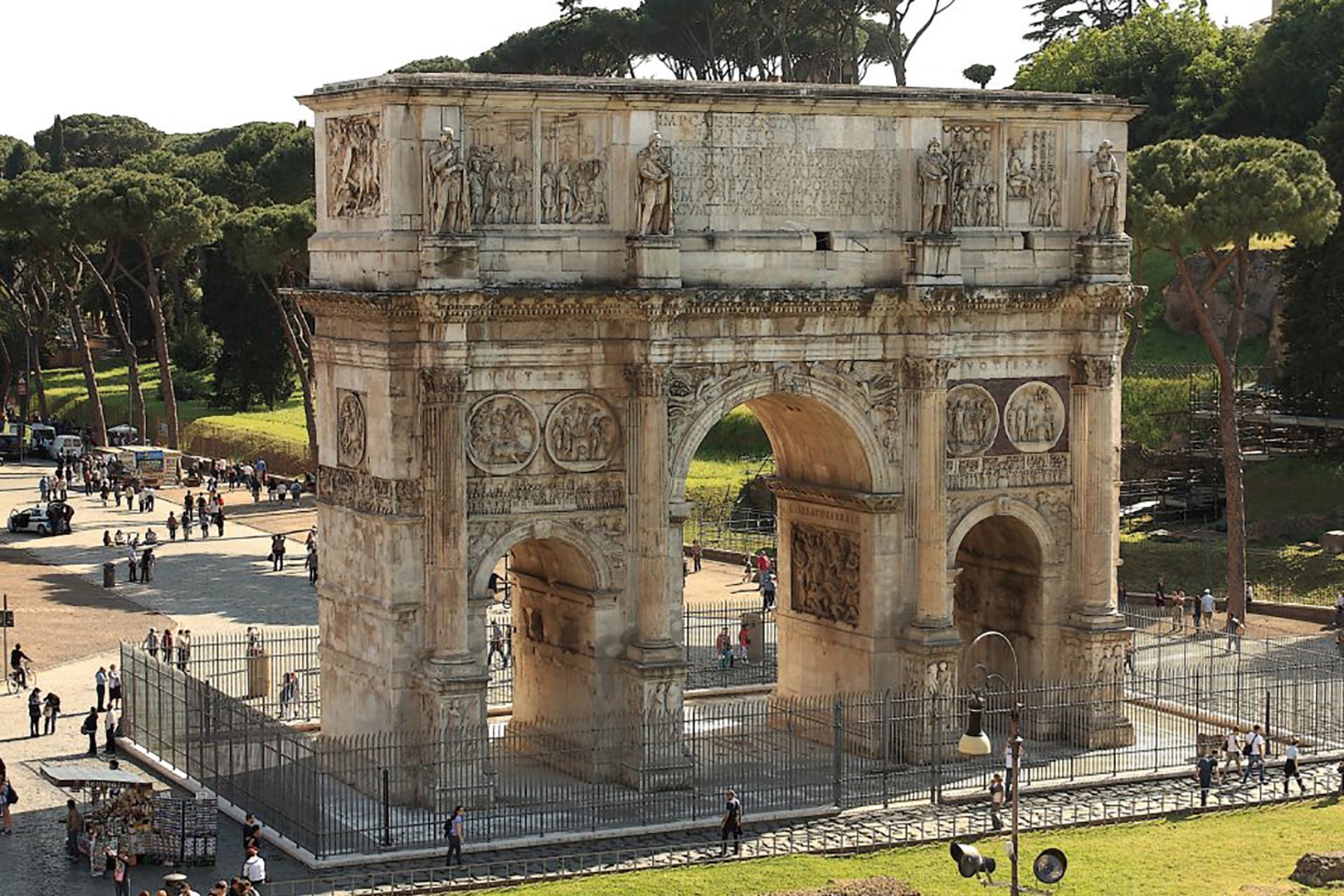 Be drawn to the nearby Triumphal Arch of Constantine the Great (r. A.D. 312-335)