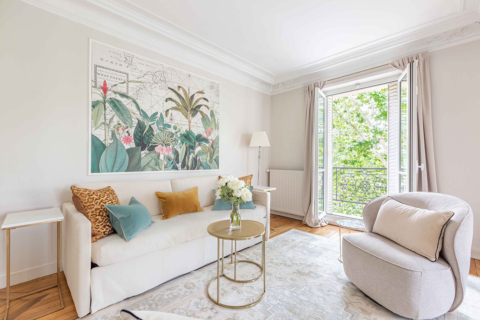 Sofa converts to comfortable bed for additional guests.