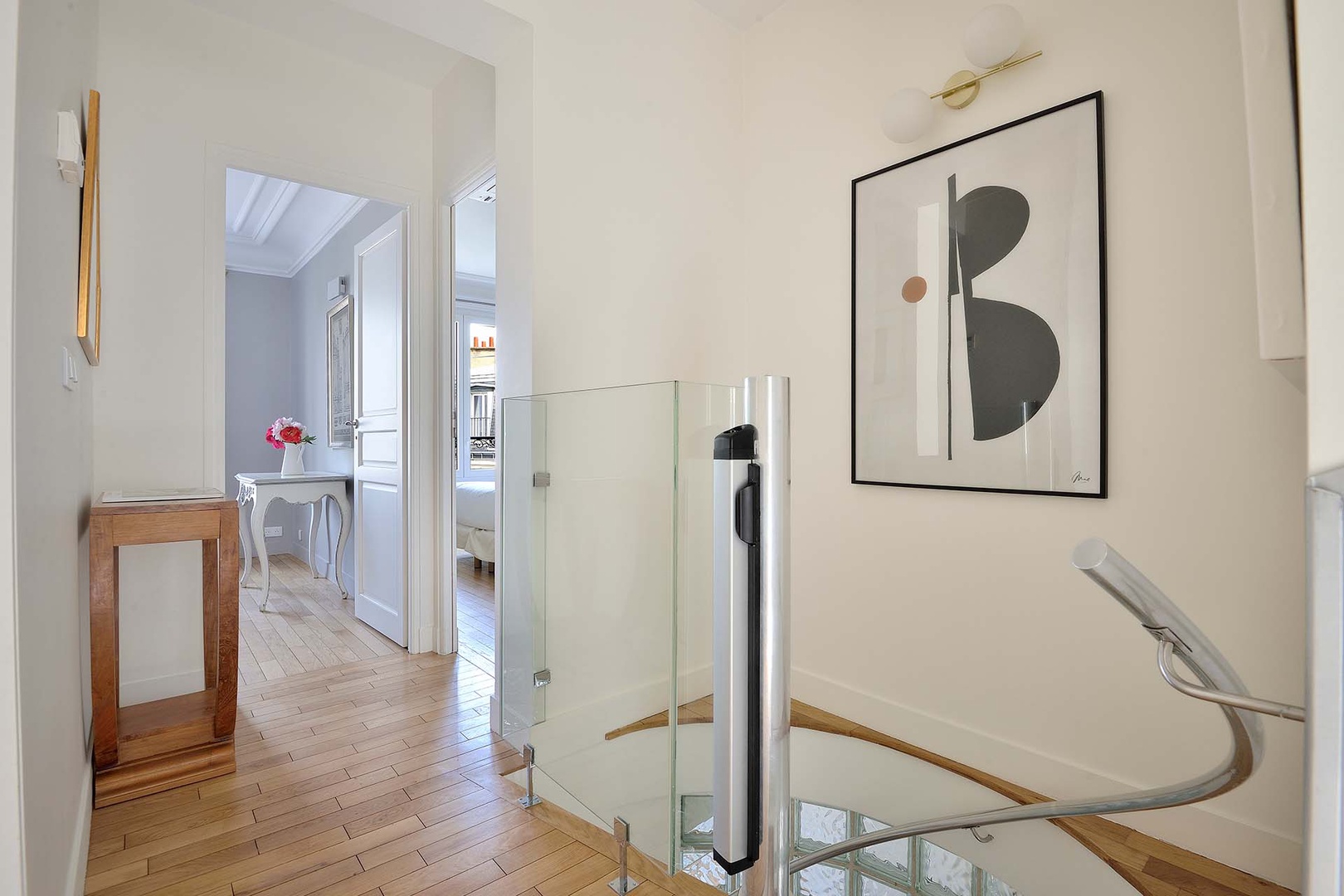Both bedrooms are located at the top of the stairs.