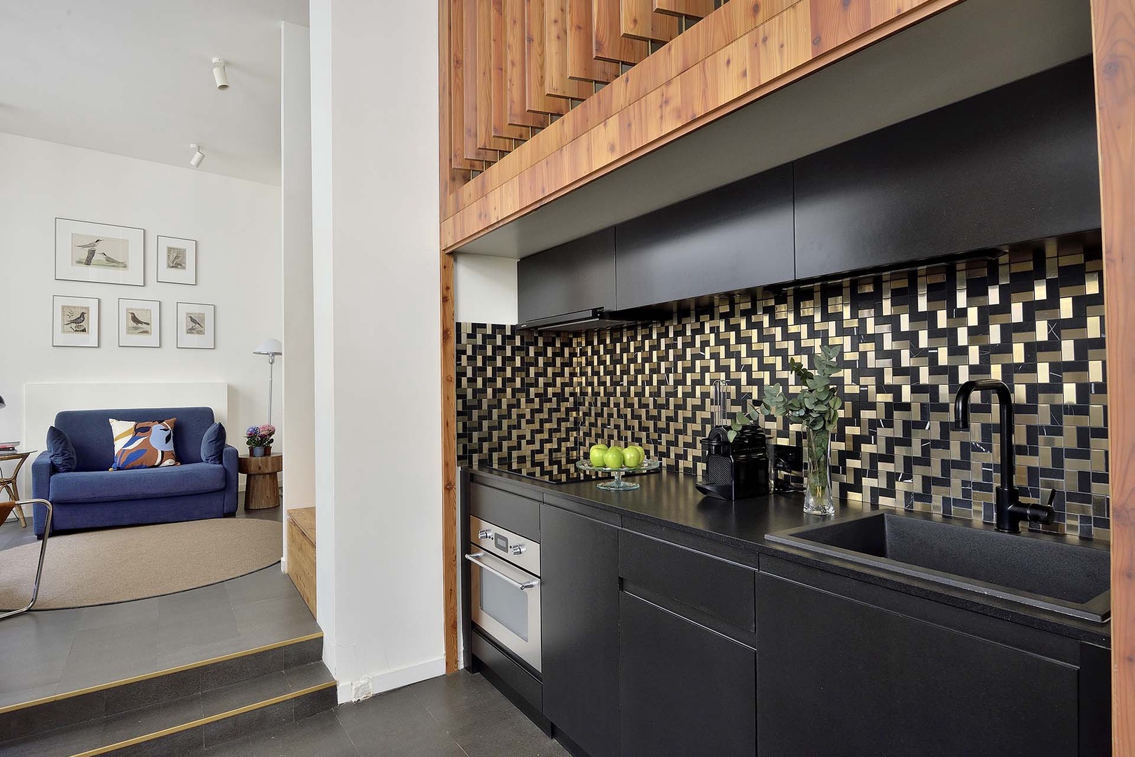 Modern kitchen has everything you need to cook at home.