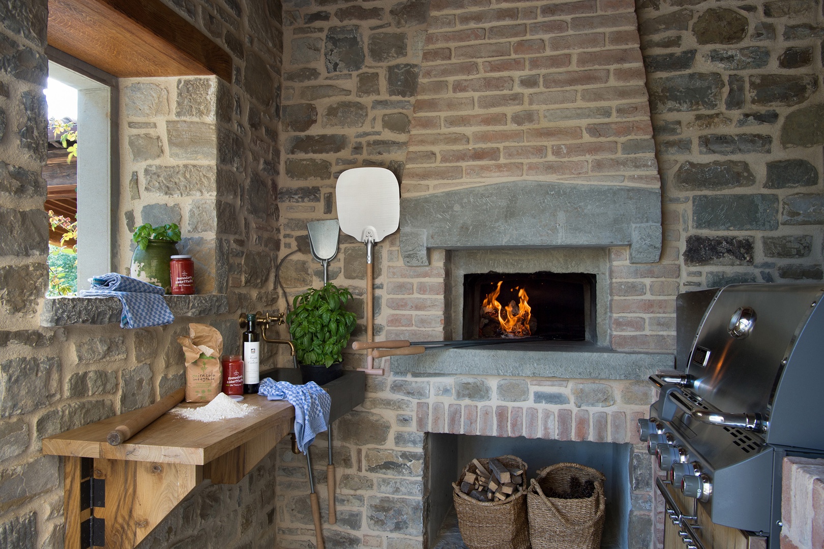 Enjoy fresh homemade pizza from this brick oven