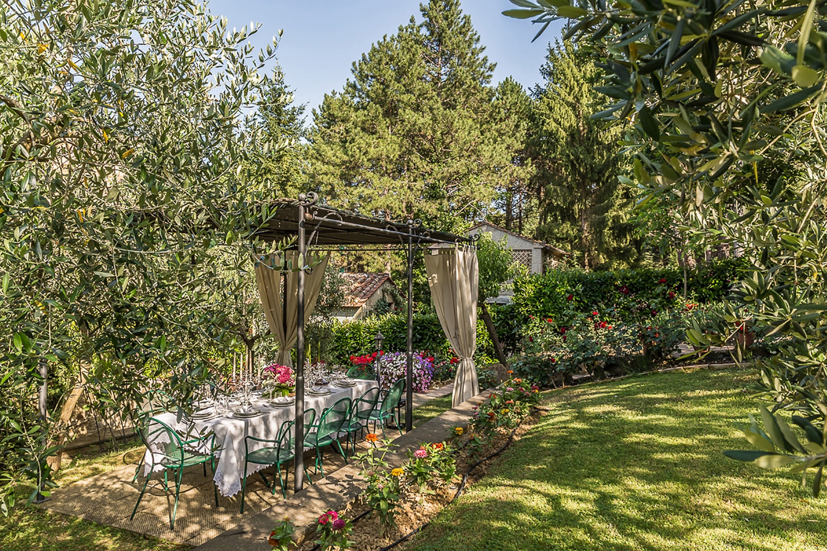 The dreamy pergola for dining or relaxing is just outside the villa.