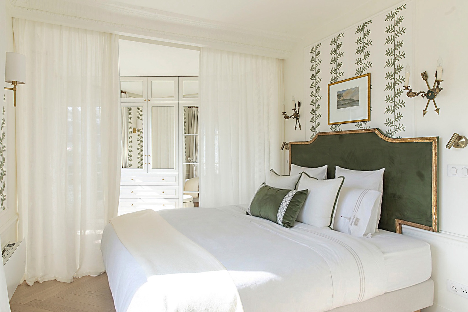 Curtains can close off dressing area in bedroom 1.