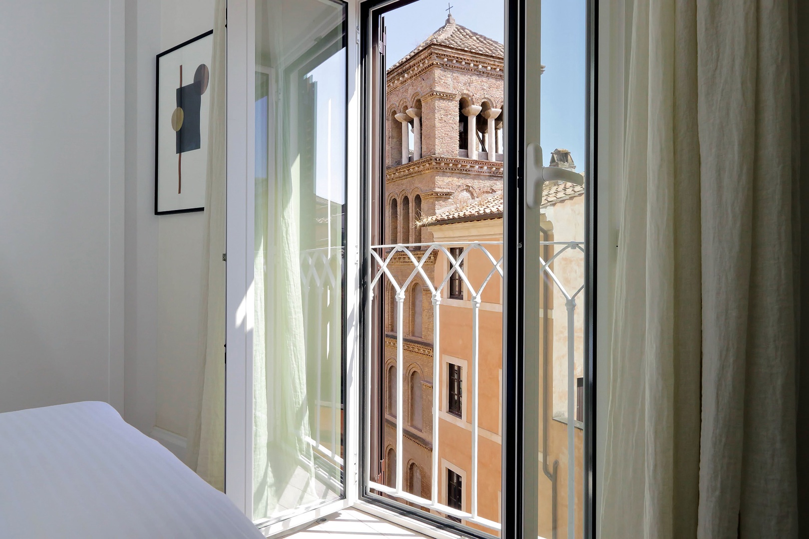 Picturesque views from bed of the church bell tower.