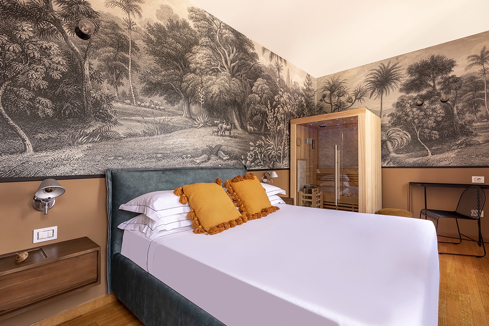 Three beautiful bedrooms, one with a private sauna.