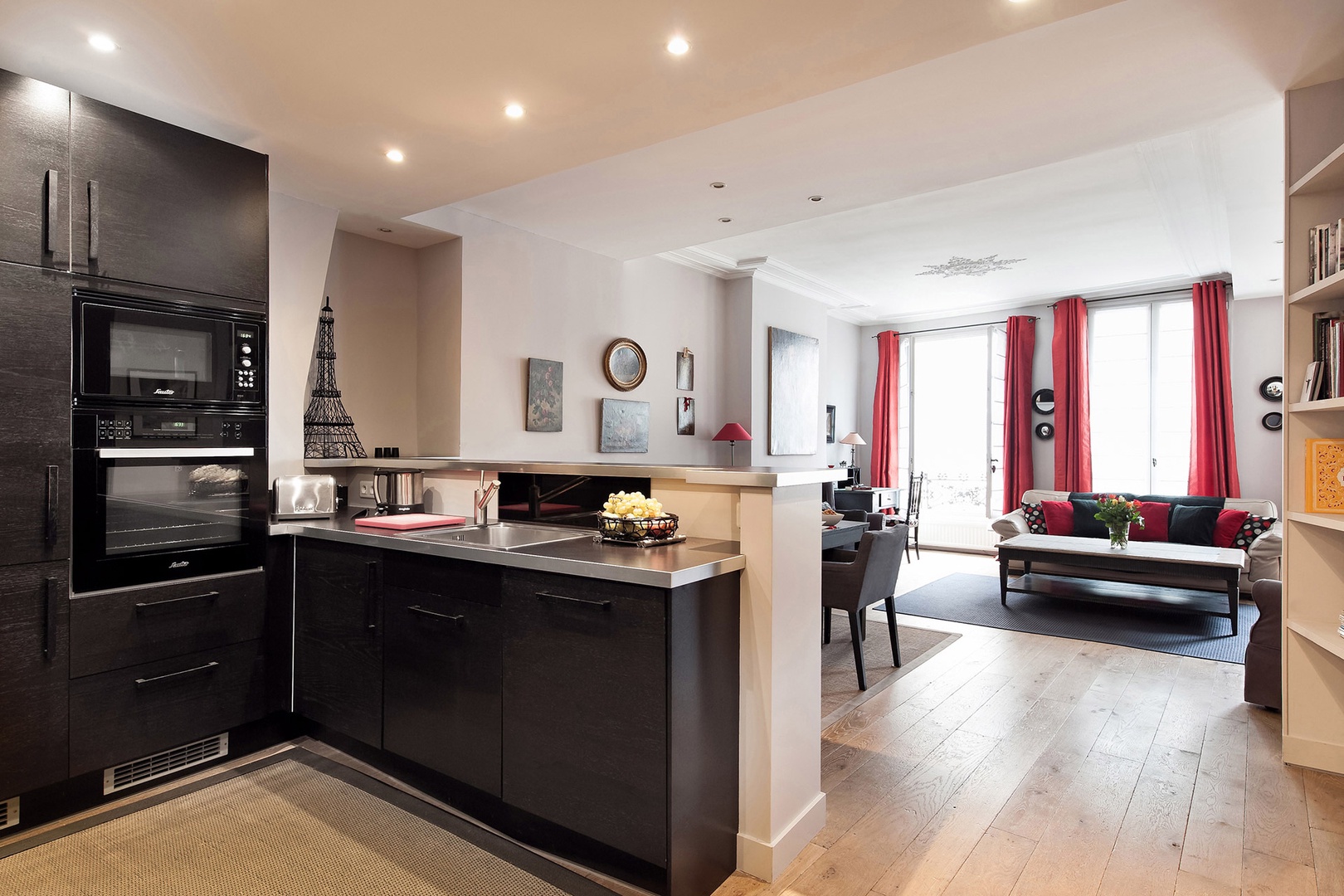 Convenient open plan kitchen and living space.