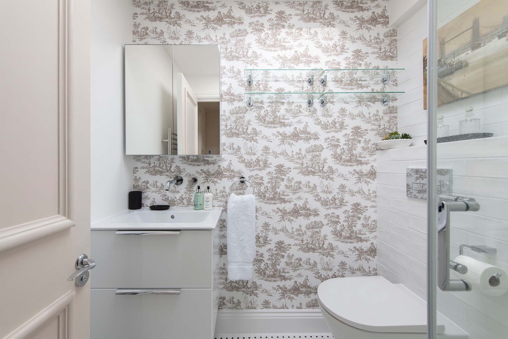 Beautifully finished bathroom with shower.