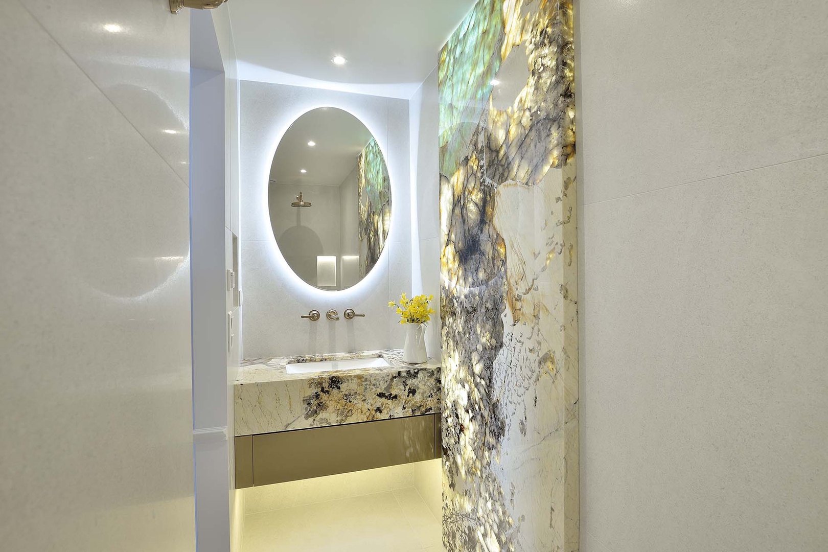 Sumptuous details in both bathrooms.