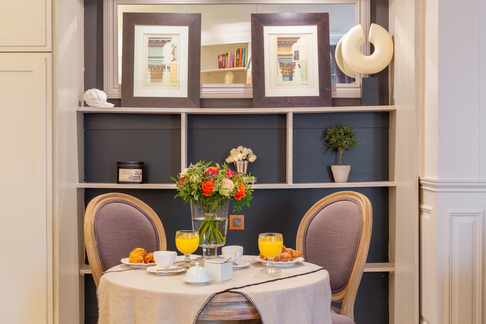 The main living space features a quiet dining area for two.