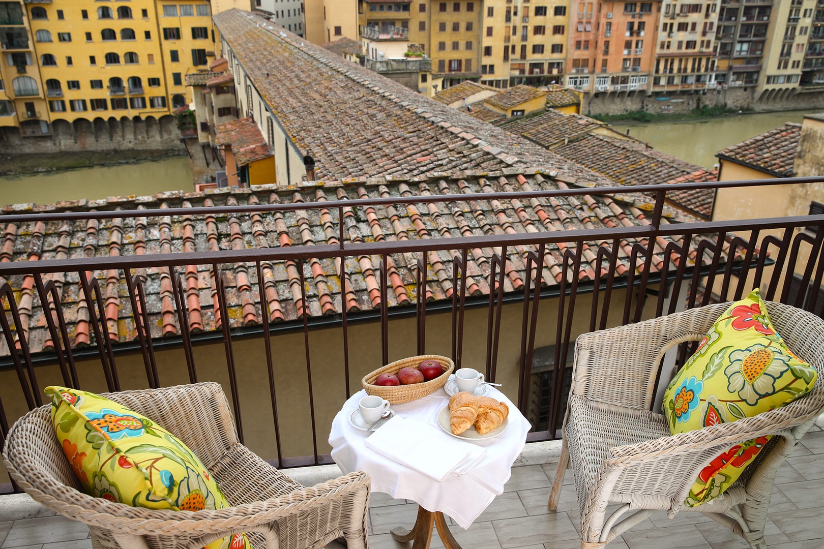 This will be your view standing on the terrace, the Ponte Vecchio is below.