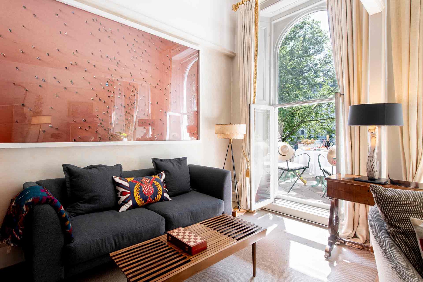 Spacious living room opens to the balcony.