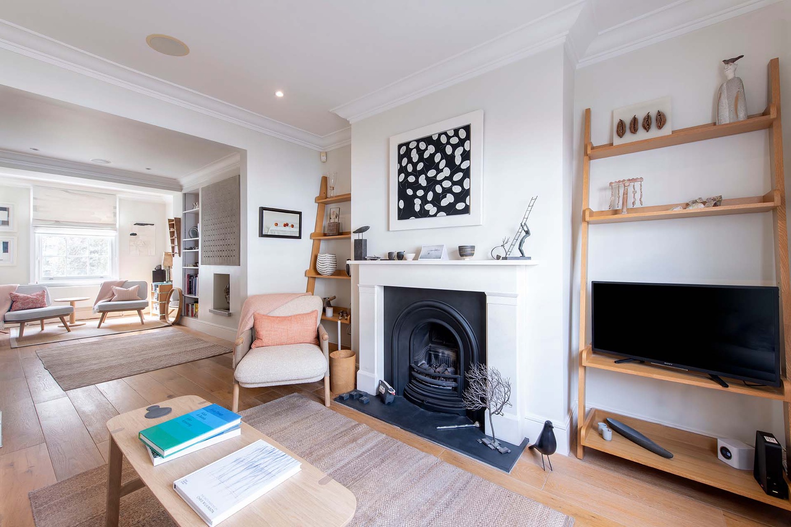 Decorative fireplace in the living room.