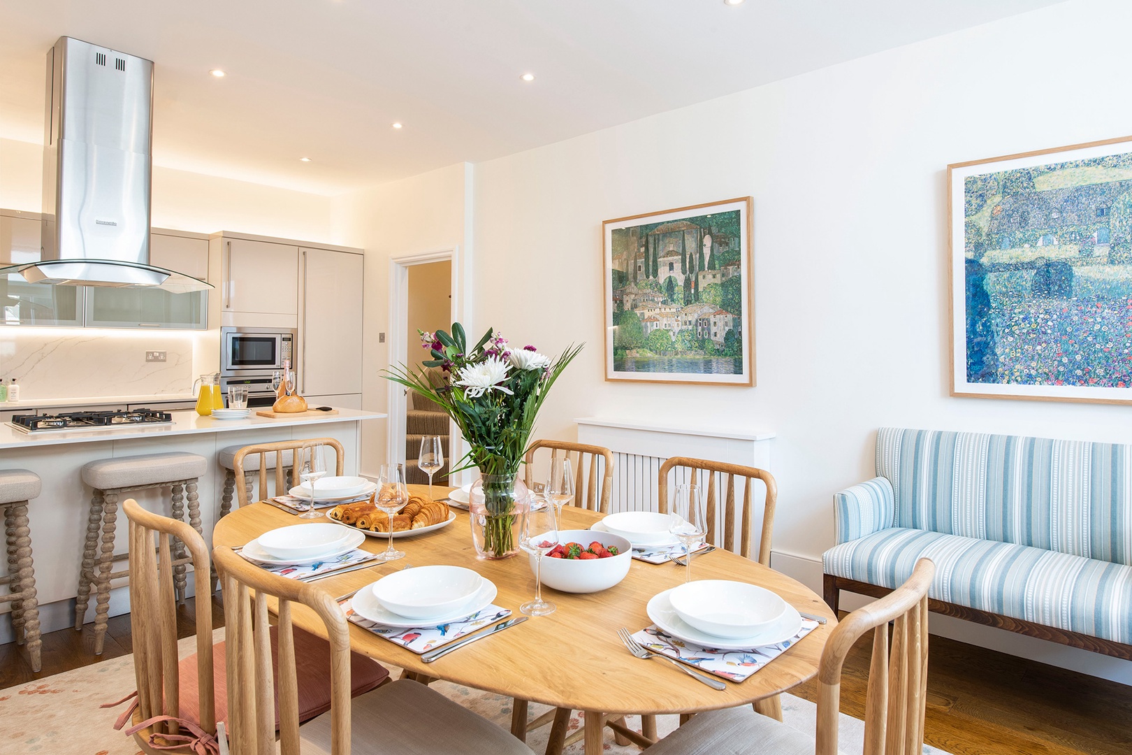 The open-plan kitchen and dining area is wonderfully convenient.