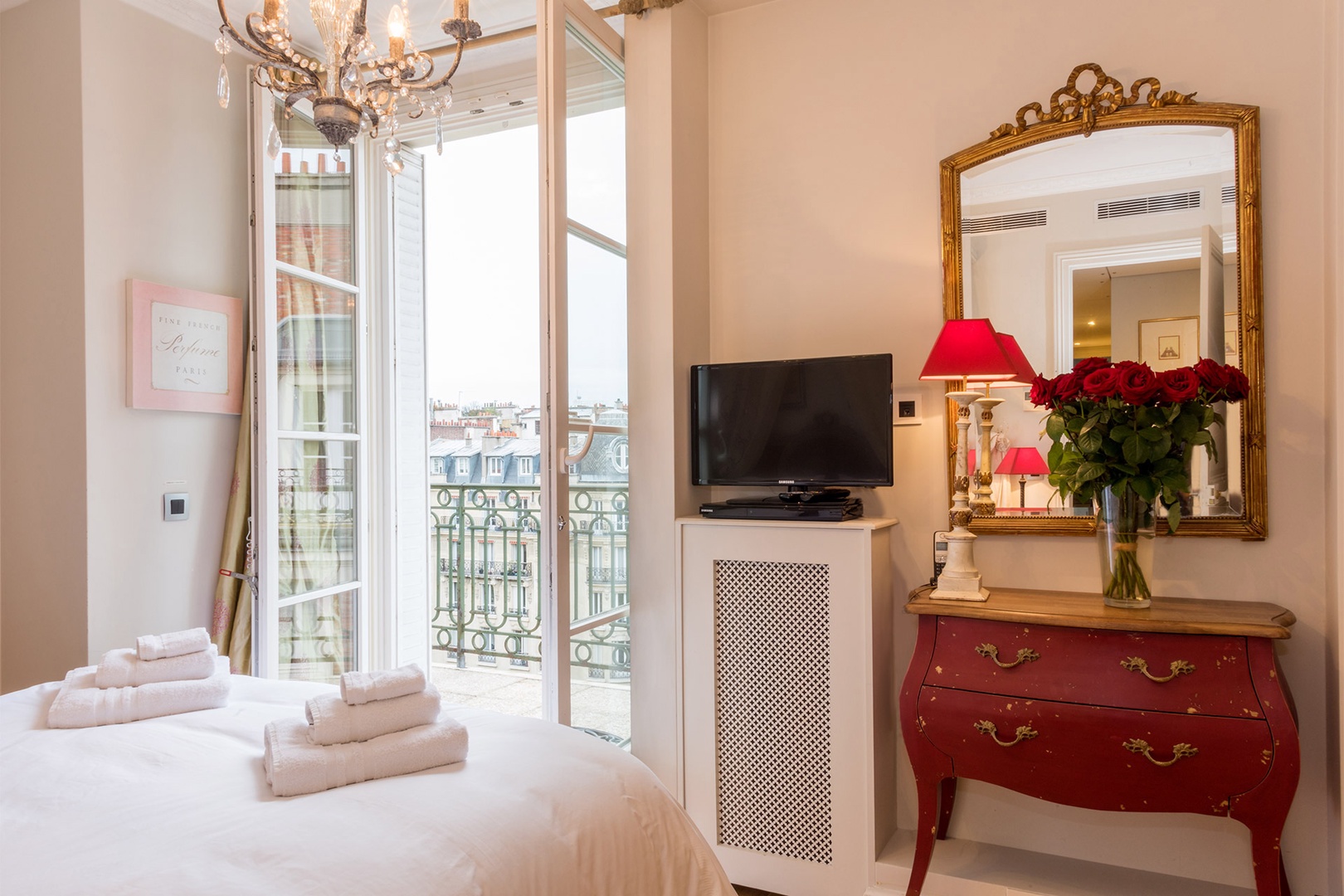 Step out onto the balcony to find a lounge area.