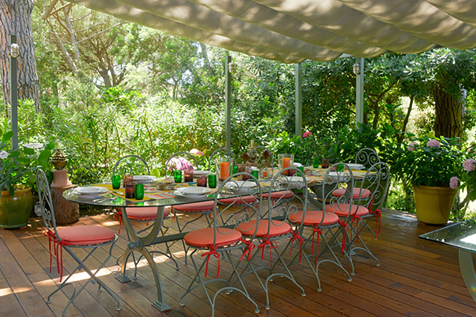 This outside dining area  is beautifully set on the main terrace.