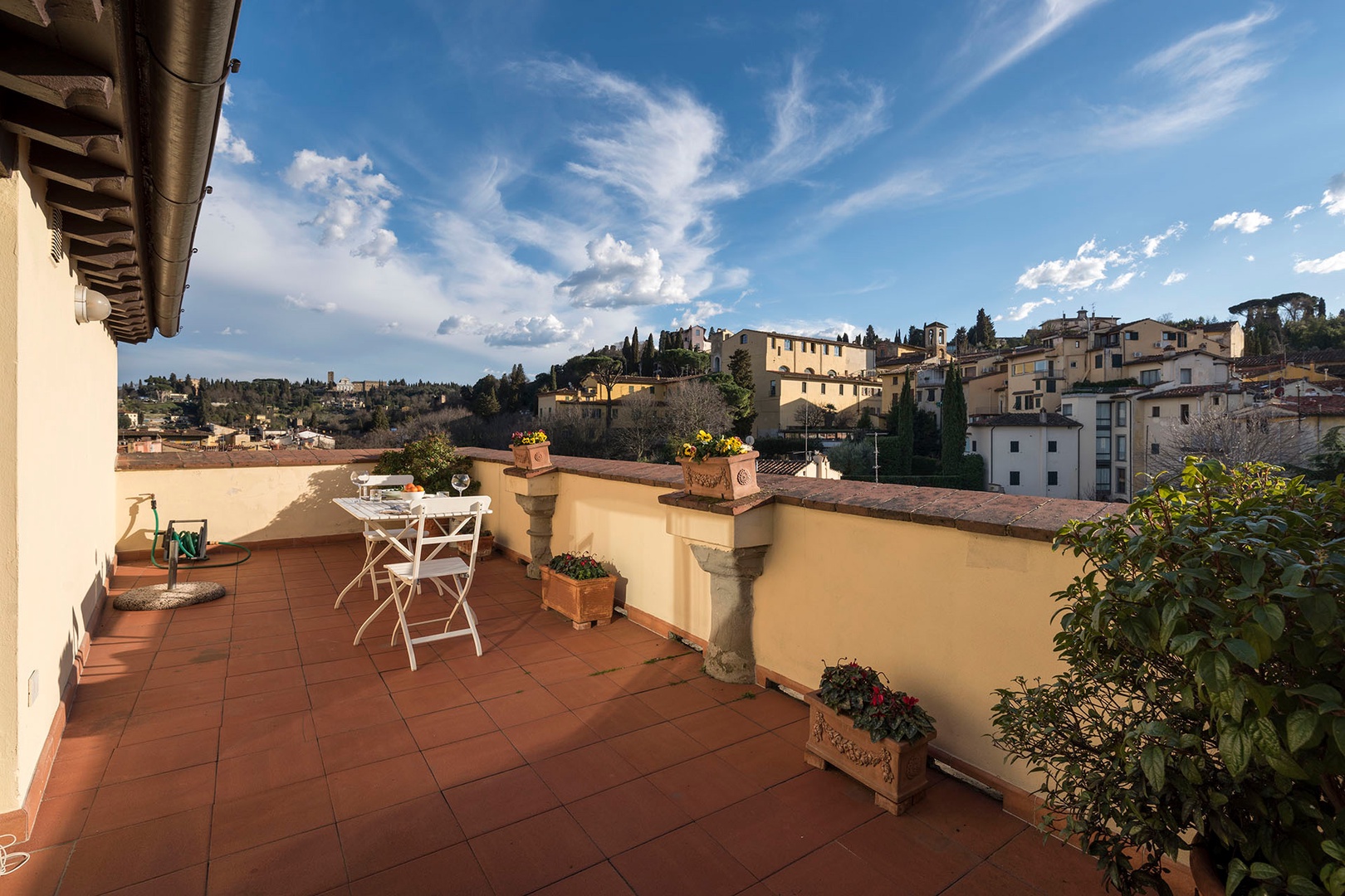 The delightful Torella apartment has a terrace that faces Piazzale Michelangelo and San Miniato.