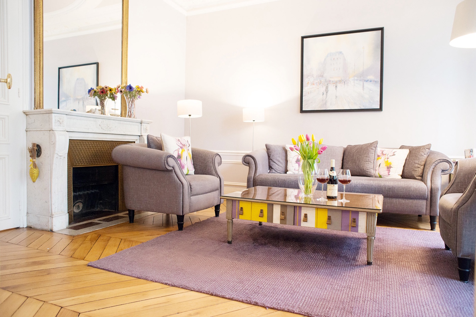 The décor in this stylish apartment is warm and elegant.