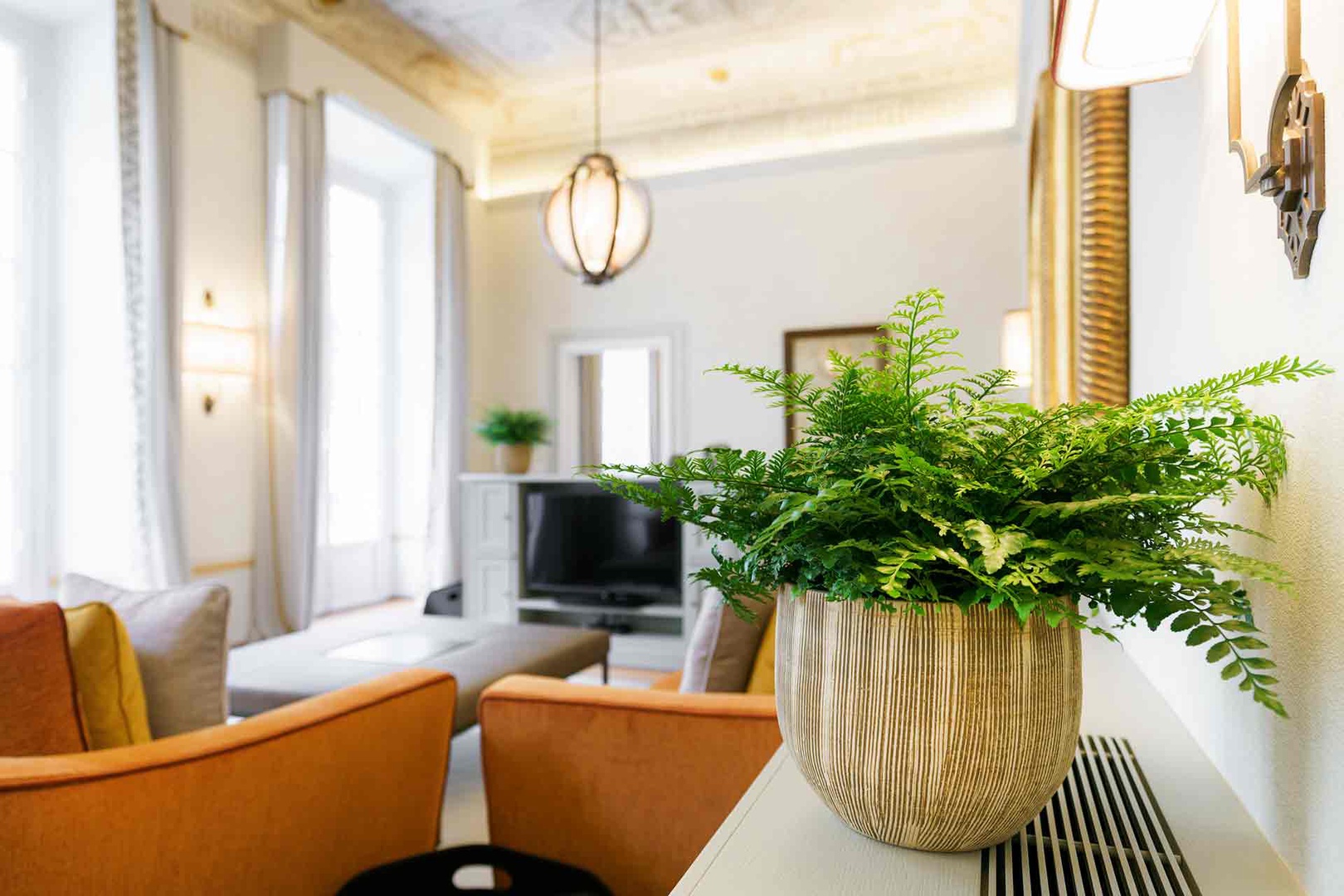 Sink into plush seating surrounded by natural light.