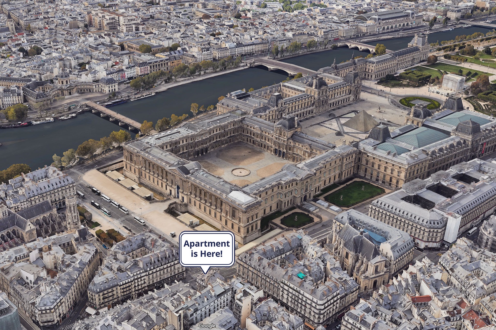 Exceptional location only a 3 minute walk from the Louvre Museum.