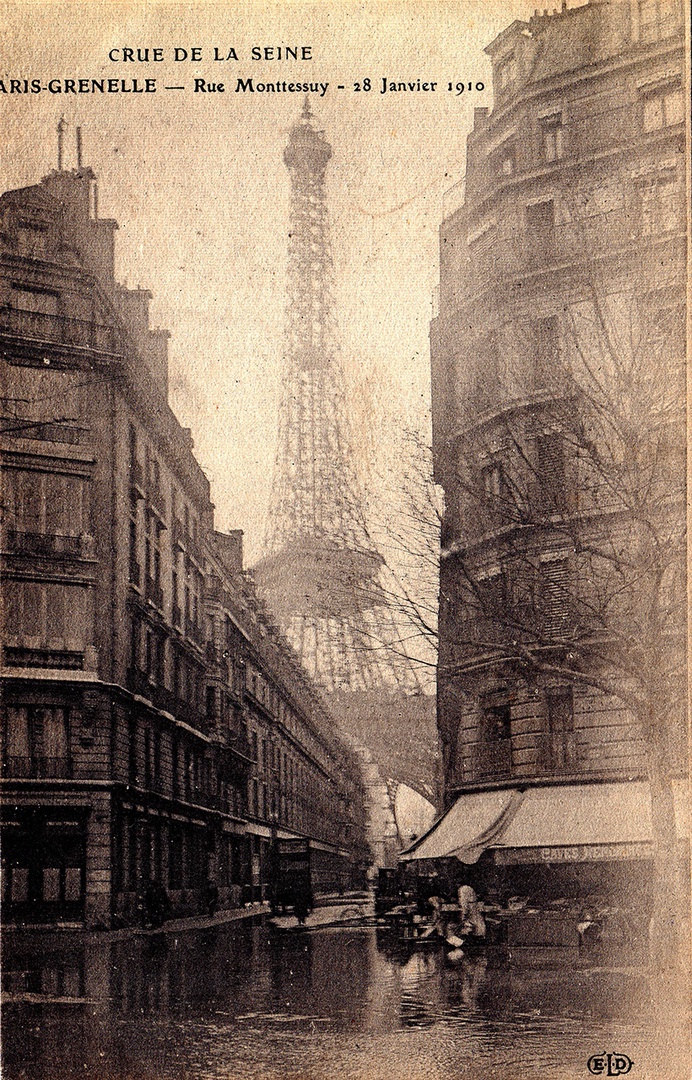Famous view of Eiffel Tower in 1910 from near Monthelie