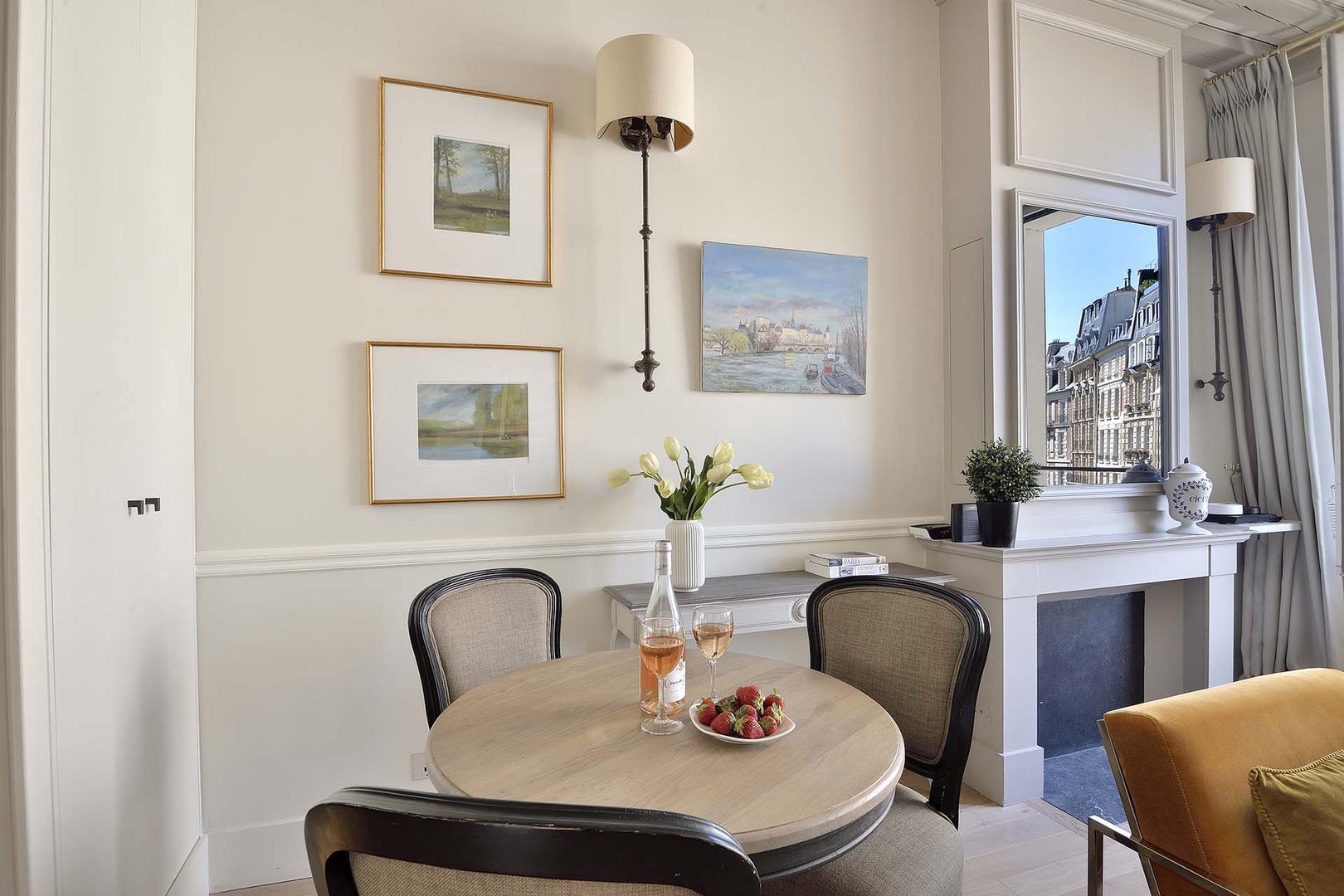 The dining table for three is a great spot for a quick lunch.