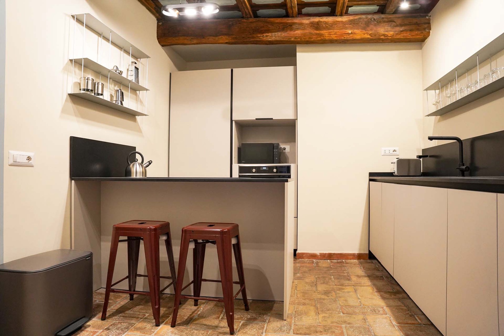 Modern kitchen just steps from the dining area.