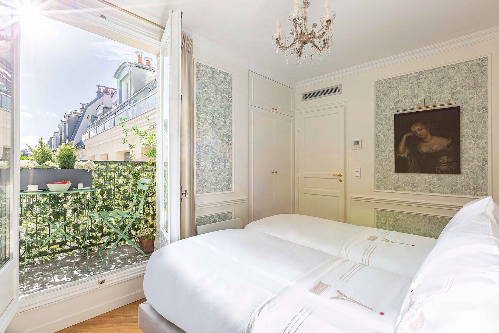 Bedroom 2 overlooks the courtyard.