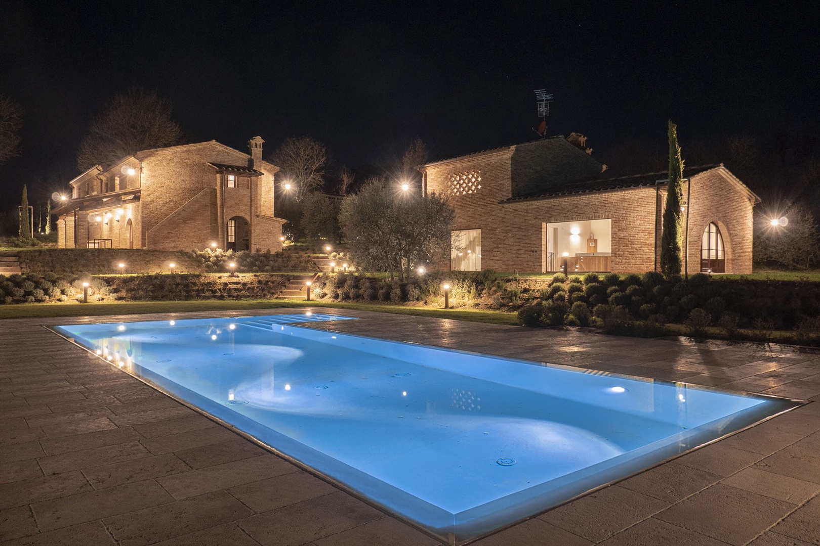 The Melodia Villa is a beautiful sight day and night.