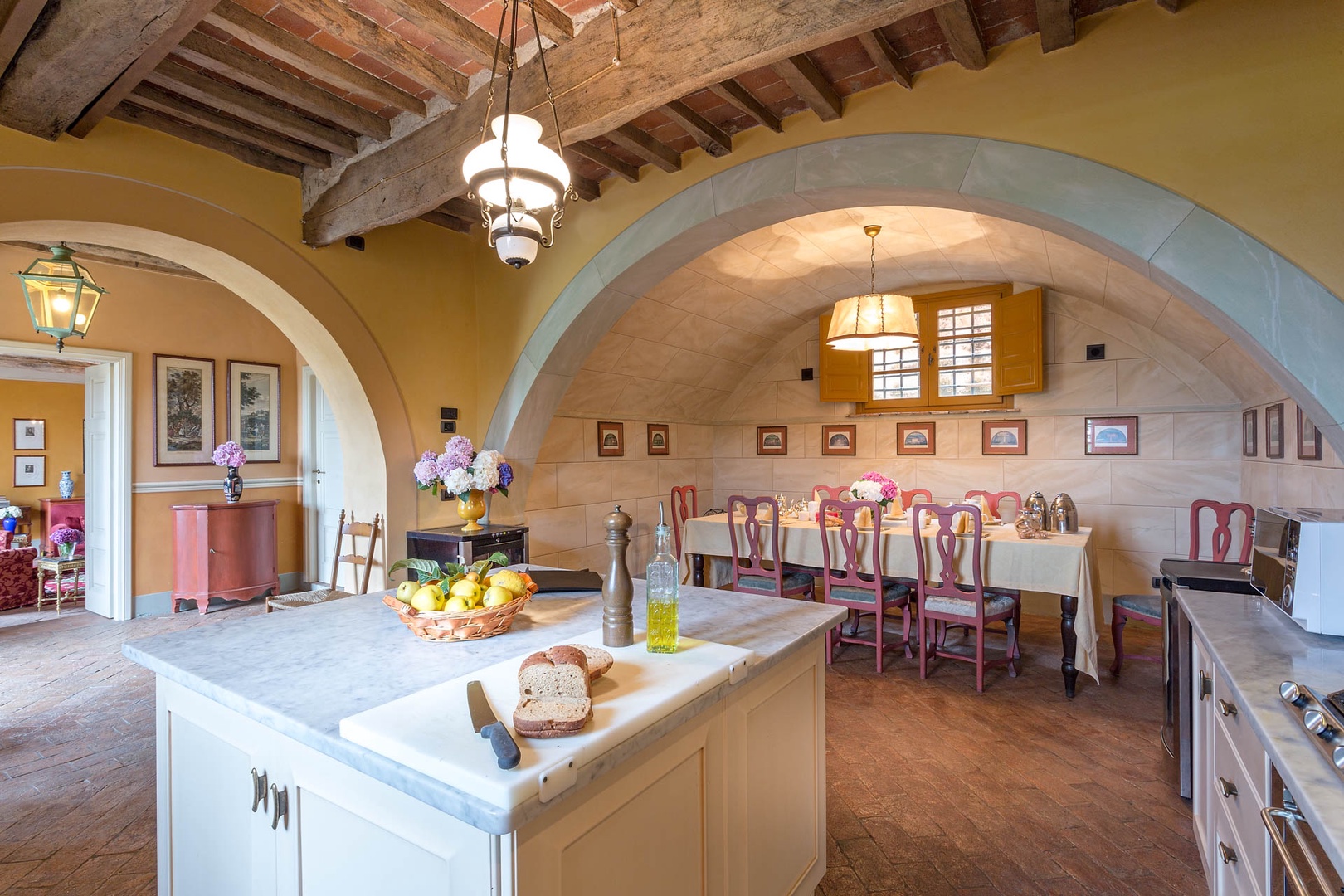 Lovely tiled floor and large dining table