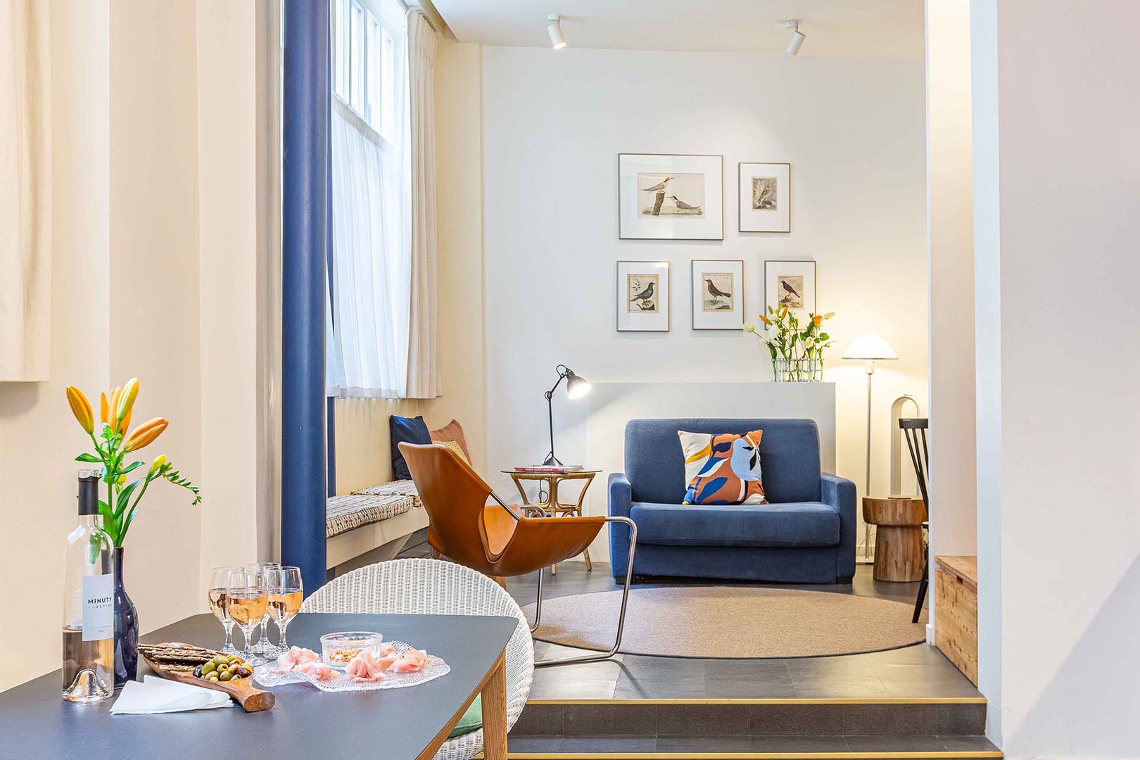 Charming designer-decorated living room.