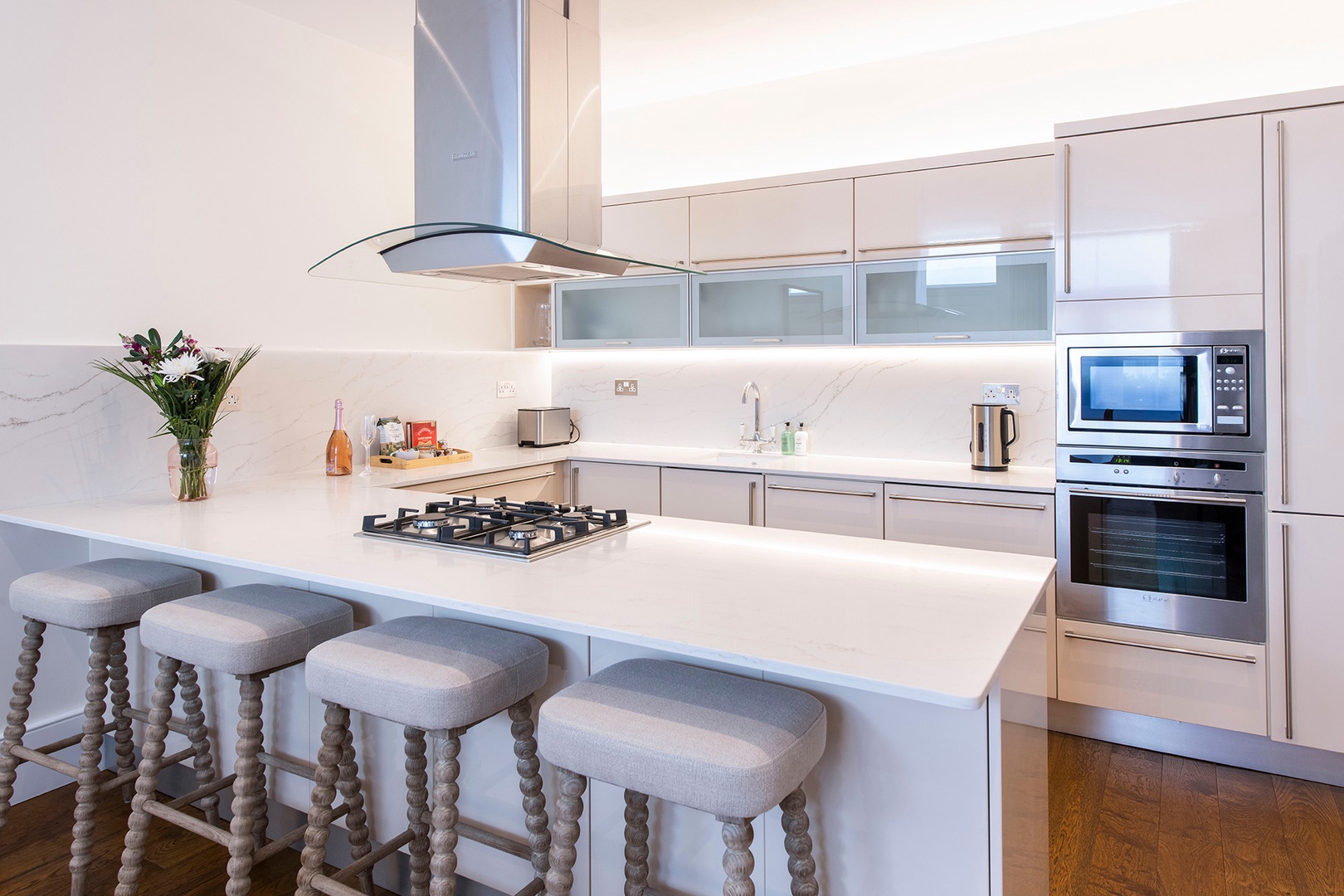 Gorgeous modern kitchen with counter seating.