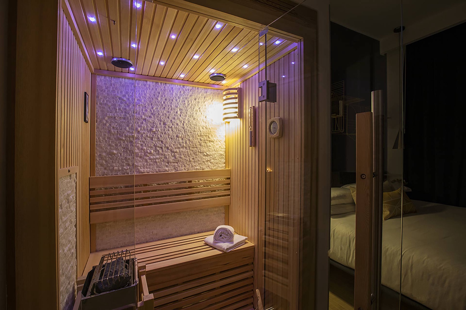 Imagine the relaxation in your personal sauna and jacuzzi.