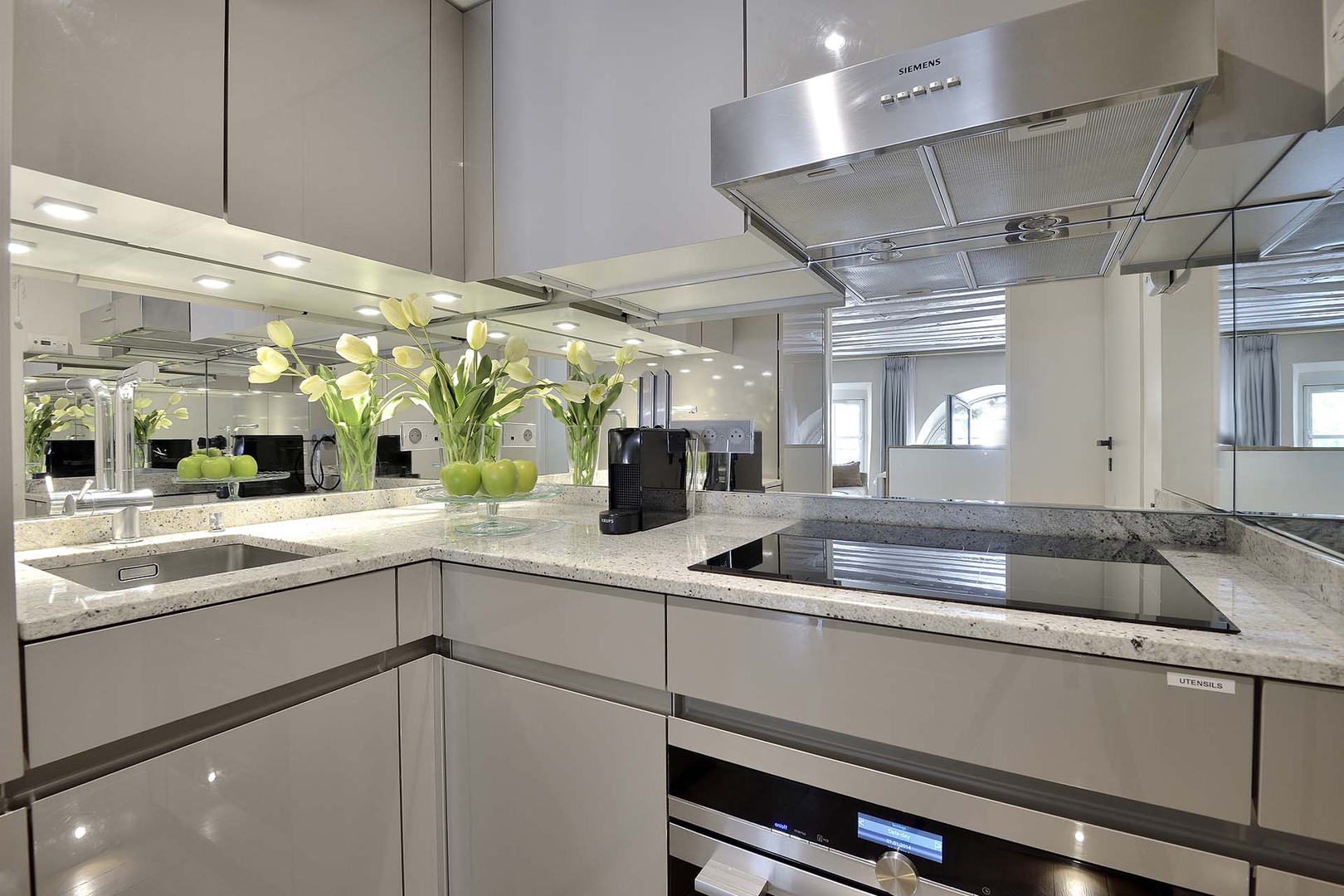 Modern kitchen located on the upper floor