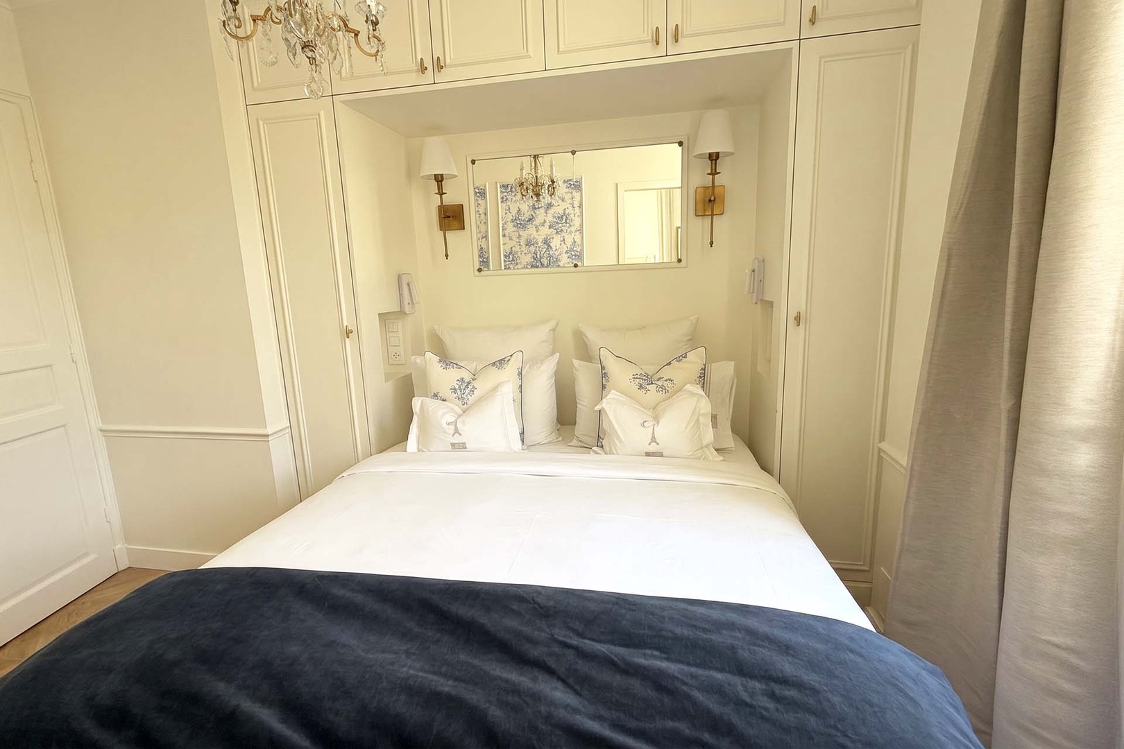 Built-in storage surrounds the bed.