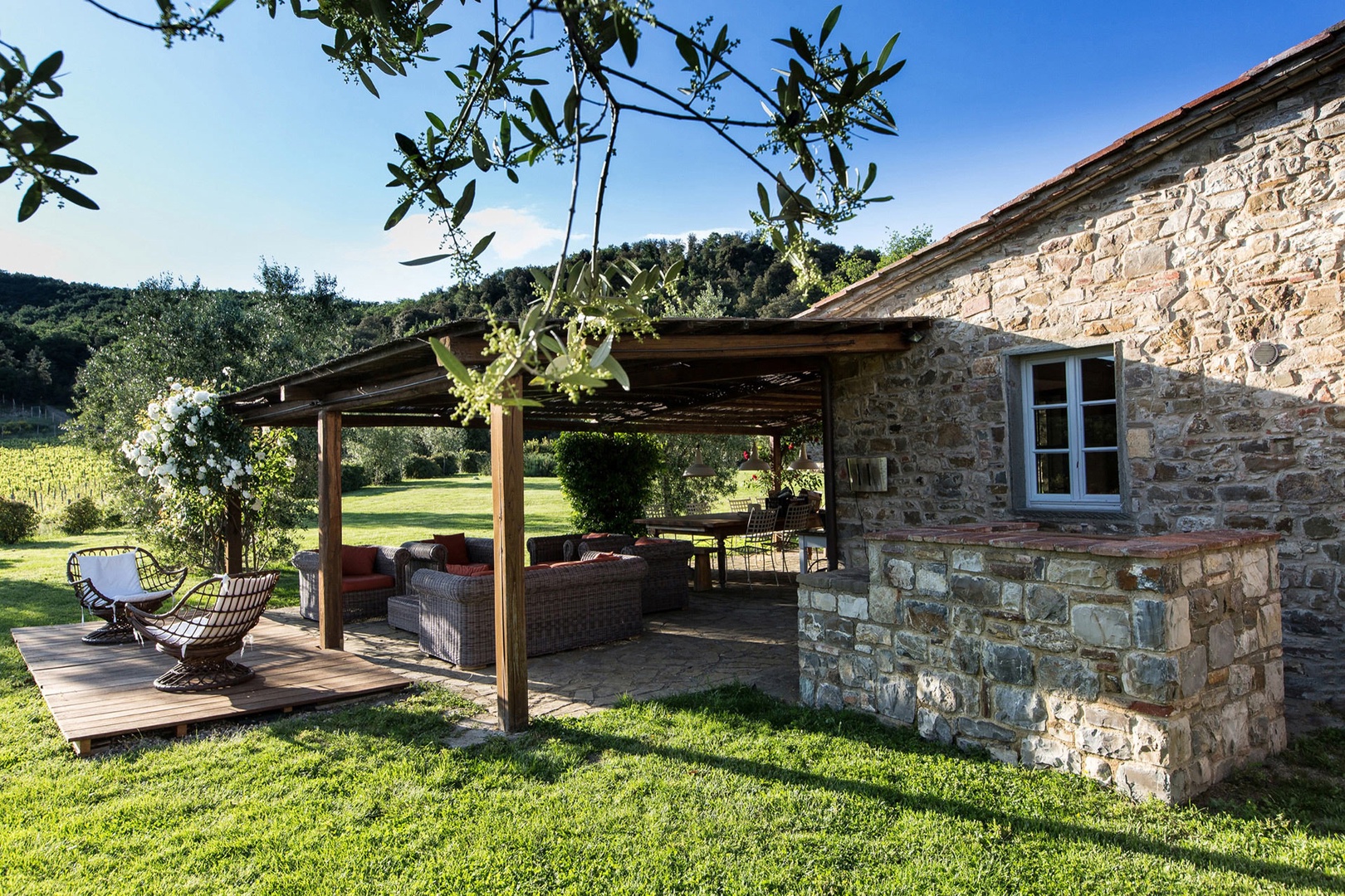 Patio area off the La Rosetta main house will be a gathering place for your group.